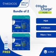 MEDICOS Hijab Headloop HydroCharge™ 4ply Surgical Face Mask (Assorted Color)- bundle of 2 boxes