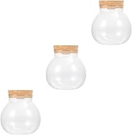 FRCOLOR 3pcs Landscape Bottle Glass Jars with Lids Air Planter Holder Terrarium Kit Air Filter Plant Stand Decor Glass Bottle with Wooden Cover Small Jar White High Borosilicate Glass Led