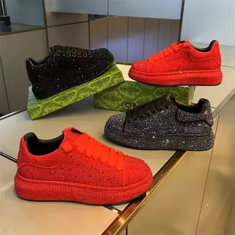 New fashion brand low top hot drill board shoes male red style lace-up casual daddy shoes 8