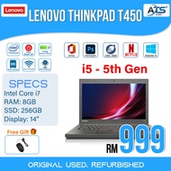 Lenovo Thinkpad T450 Laptop Intel Core i5-5th Gen 14″ Display / Windows 10/8GB RAM/256GB SSD