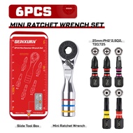 Geinxurn 6PCS Mini Ratchet Wrench SetULTRA TORQUE Bits with 1" PH2 PH2 PZ2 T20 T25 SQ2 Portable Iron
