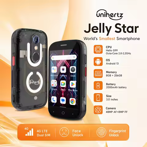 Unihertz Jelly Star Mini Smartphone Android 13 8GB 256GB Led Light Unlocked Transparent Backshell Ce