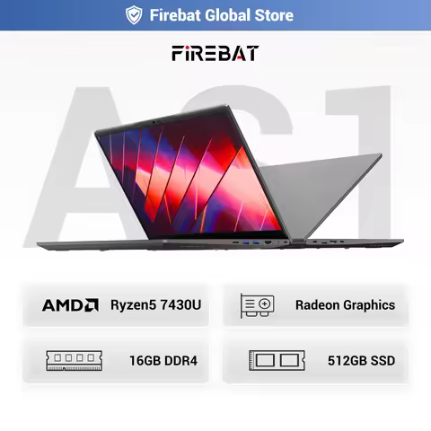 Firebat AS11 Laptop AMD R5 7430u CPU 16GB RAM SSD 512GB Lightweight Business Computer Windows 15.6 I