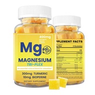 Tri-Plex Magnesium Vegan Organic Antioxidant Gummies 400mg (Glycinate, Malic Acid, Citrate) Curcumin