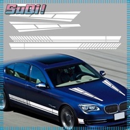 SUQI 6pcs Car Hood Stripe Sticker, Single Use Black / White Stripe Car Stickers, Size: 11.5*185cm, 12 * 80cm, 2.4*15cm Irregular Shape Vinyl Stripe Rear View Mirror Sticker
