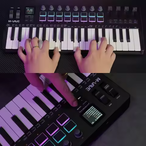 M-VAVE SMK-37 Pro 37-Key MIDI Controller Pro Portables Built-in Synthesizer Keyboard 16 RGB Pads 8 K