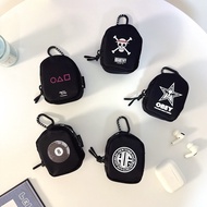 Straw hat Black Soft Universal Earphone Earbuds Mini Storage Zipper Bag with Hook for AirPods Galaxy
