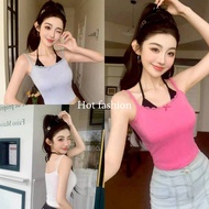 HOT FASHION THAI พร้อมส่ง เสื้อสายเดี่ยว เสริมฟองน้ำในตัว ดีเทลแต่งสองชั้นใส่สบาย -FY8577