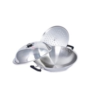 Zebra 5Ply Chinese Wok With Lid & Steaming Plate (42cm)