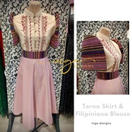 Modern Filipiniana Woven Ethnic Skirt and Blouse Terno