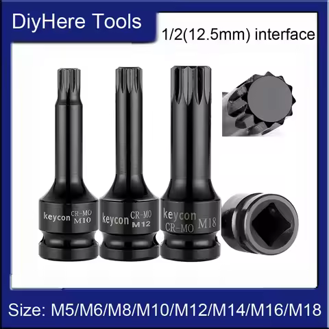 1Pc Star Bit Socket 1/2" Drive 12 Point MM Spline M5 M6 M8 M10 M12 M14 M16 M18 Chrome Vanadium Screw