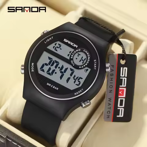 Sanda 9013 Fashion Unisex LED Men‘s Electronic Digital watch with Silicone Strap Classic Waterproof 