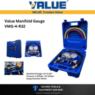 VALUE VMG-4-R32 4-Way Manifold Gauge Set (Refrigerant Scale: R32 /R134A /R410A /R407C) Fittings: 1/4