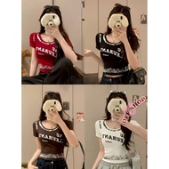 OFF SHOP New 2025 Crop Top Short Sleeves Round Neck With Foam Pads Screen Decoration FY5091