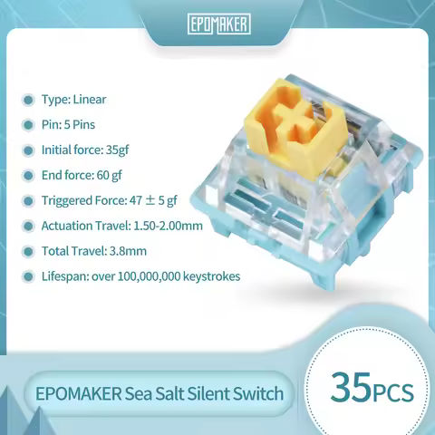 35 Pieces EPOMAKER Sea Salt Silent Switches Pre-Lubed Linear Switch LED Slot 50g for Customizing DIY