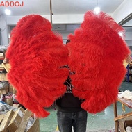 ADDOJMY Handheld Fur Fan, 30*52cm 35*60cm Big Red Ostrich Folding Fan,  12 Bones Runway  Props Carni