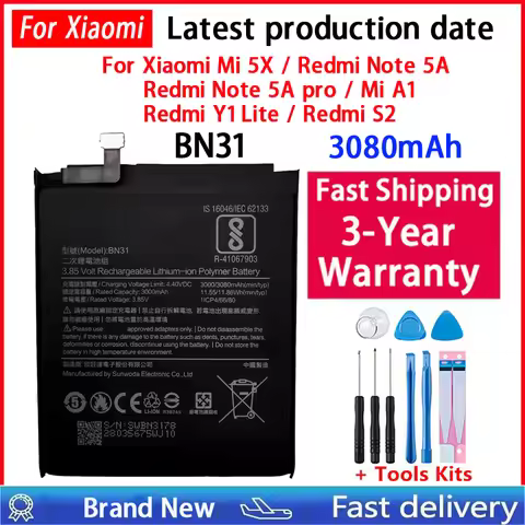 3000mAh Battery BN31 For Xiaomi Redmi Note 5A / Note5A pro Mi 5X A1 Redmi Y1 Lite S2 Mobile Phone Ba