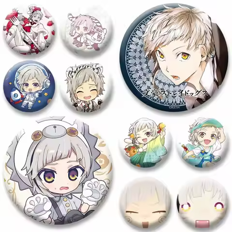 Anime Peripherals BSD Atsushi Nakajima Pins Cartoon Character Cosplay Badge Round Snap-in Brooch Bag