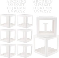Set of 8 Balloon Boxes, Decorative Boxes Birthday, 30 x 30 x 30 cm, with Two Sets of 26 Letters, Tra
