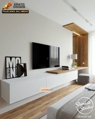 Meja TV Minimalis Costum Non Rakitan Gantung P 200 Plus Hambalan Natural Sesuai Gambar T 40 Lebar 30