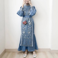 Sasya.clo - Adinda Long Dress Bahan Armany Silk Mix Brukat M L XL XXL / Baju Gamis Wanita Lebaran 20