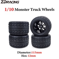 4PCS RC 115mm Monster Truck Car Rubber Tire Wheel Tyre Rim Hub 12mm Hex For 1/10 RC Buggy Off-road C
