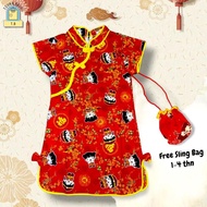 GRATIS TAS Dress Baju Cina Shanghai Terusan Anak Cewek Perempuan Cheongsam Imlek Usia 1 tahun - 9 ta