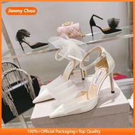 【8.5cm】 JC White High Heels Imported High-density Silk Surface 2023 New Counter Feather Bow Temperament Wedding Banquet Stiletto Sexy Women's Shoes BO6W 3Q4M