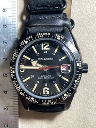 WOLBROOK Diver ❤️法國製造世界時間潛水自動錶  勞力士 刁陀 款 皮潛 40mm 不連把 外圈可轉 凸鏡三角大紅針紅字日曆 本身造舊成色 行走精神冇暗病 全正常16610 1675 