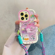 เคสใสการ์ตูนน่ารักกันกระแทกแบบแข็งด้านหลังสายคล้องแบบมีเคสโทรศัพท์สำหรับ iPhone 16 15 14 Pro Max 13 