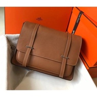 1: 1Herm ès All Handmade Wax Stitching Steven Steven Boys Girls Universal Messenger Bag Togo Calfski