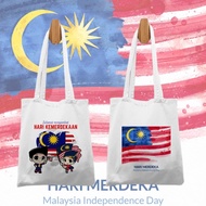 Hari Merdeka Canvas Tote Bag Large Capacity I Love Malaysia Print Shoulder Bag #4 Malaysia National 