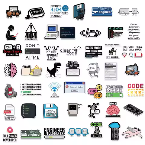 50/100pcs Network Hacker Programming Stickers Funny Cartoon IT Engineer Computer Sticker Luggage Lap