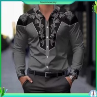 Men's Western Cowboy Shirt Long Sleeve Floral Button Vintage Top Loose Ethnic  Shirt Cowboy Shirt To