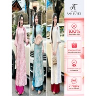 Brocade ao dai, brocade ao dai with dragon and phoenix grass, round 2 panels, size 40 - 76Kg