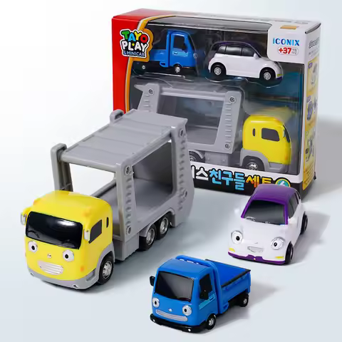 Korean Cartoon Bus tayo Motor Transport Vehicle with Mini Blue Truck and White Car Kids Toys Oyuncak