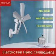 No-Drill Wall Fans Wall-mounted Electric Fan Hang Ceiling Fans Mute Small USB Fan for Dormitory Home Kitchen Bathroom Bedside