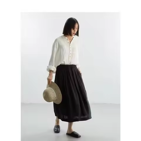 Chinese Style~Black Skirt New Chinese Style~Black Bud Skirt, Silk-Linen Jacquard Skirt, 2026 Spring-