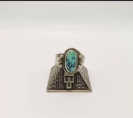 1970年美國印第安納瓦霍部落天然綠松石純銀開口戒指