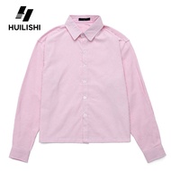 HUILISHI Unisex Box Fit Polo for Men Crop Top stripe cotton long sleeves-sleeved Korean style shirt