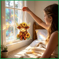 Cow Window Suncatcher Cute Acrylic Cow Backyard Decoration with Chain Window Suncatcher for Outdoor 