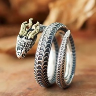 Cincin Elegan Desain Naga Ular Tanduk Kuning (Adjustable)