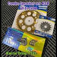Combo Sprocket 428 SYM Vf3I SYM185 HD-2 GOLD Grey Silver Sprocket 428 Combo Rantai ORing 428-132L