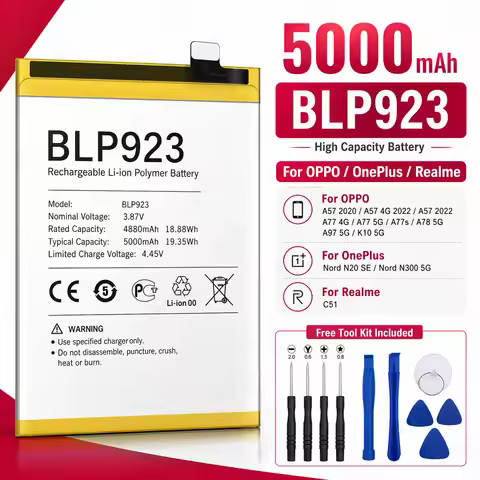 Replacement Mobile Phone Battery BLP923 500mAh For OPPO OnePlus A77 5G A77S A78 A97 5G PFTM10 A57 A5