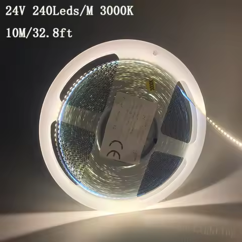 3Pcs 24V Led Strip, 240 Leds Per Meter, 10M/32.8Ft Smd2835 Led Strip, 10mm Wide, 3000K Warm White Fl