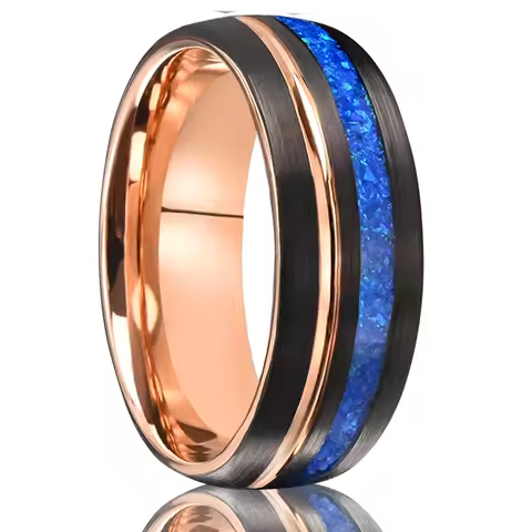 8mm Tungsten Carbide Rings for Men and Women rosegold Groove with Blue Opal Men's Wedding band fashi