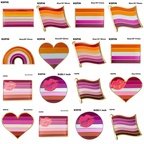 LGBT Rainbow homosexual Lipstick Kiss lip Lesbian Pride Badge Pride heart shaped flag lapel pin badg