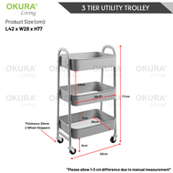 OKURA Utility 3 Tier Storage Trolley