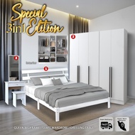 HOMURA 3IN1 Queen Wooded Bedroom Set/ Queen Bedframe/ Almari Baju Budak/ Bedroom Set
