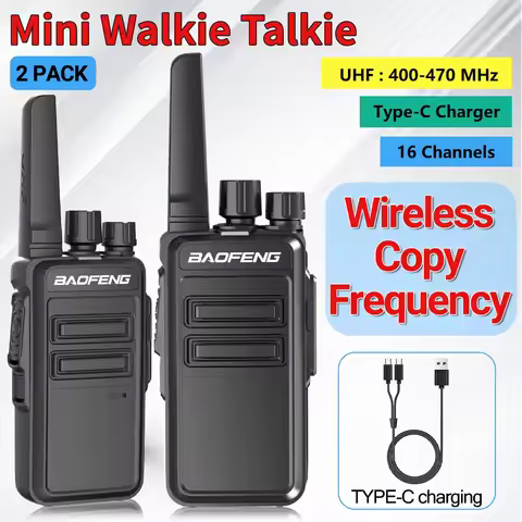 2PCS Baofeng AR-12 Mini Walkie Talkie Wireless Copy Frequency UHF 400-470MHz Type-C USB Long Range F